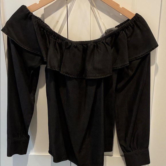 7 For All Mankind Tops - 7 For All Mankind Black Ruffle Off-Shoulder Blouse